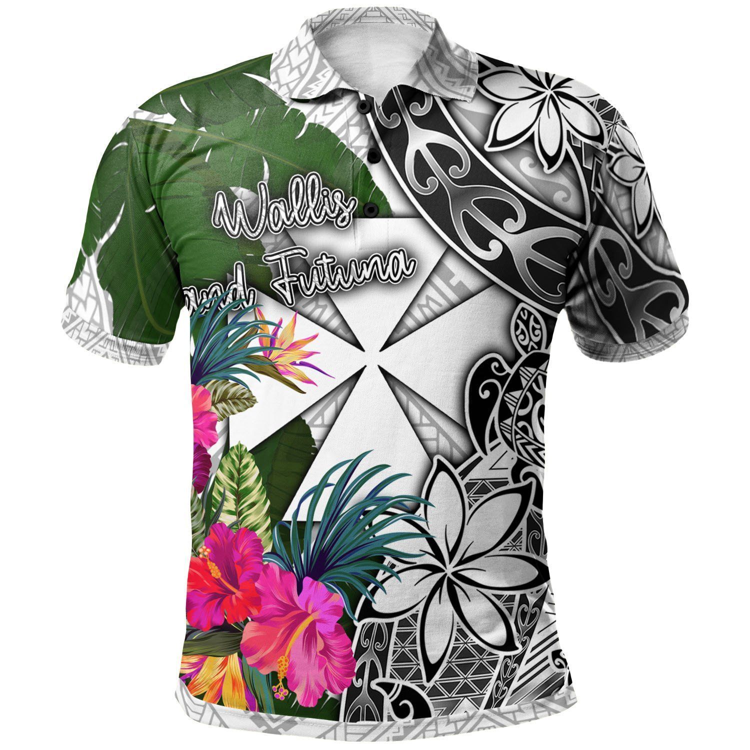 Wallis And Futuna Polo Shirt White - Turtle Plumeria Banana Leaf - BN11 Wallis And Futuna Polo Shirt White - Turtle Plumeria Banana Leaf - BN11