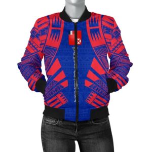 Wallis And Futuna Women Bomber Jacket - Polynesian Tattoo Flag - BN0110 Bomber Jacket