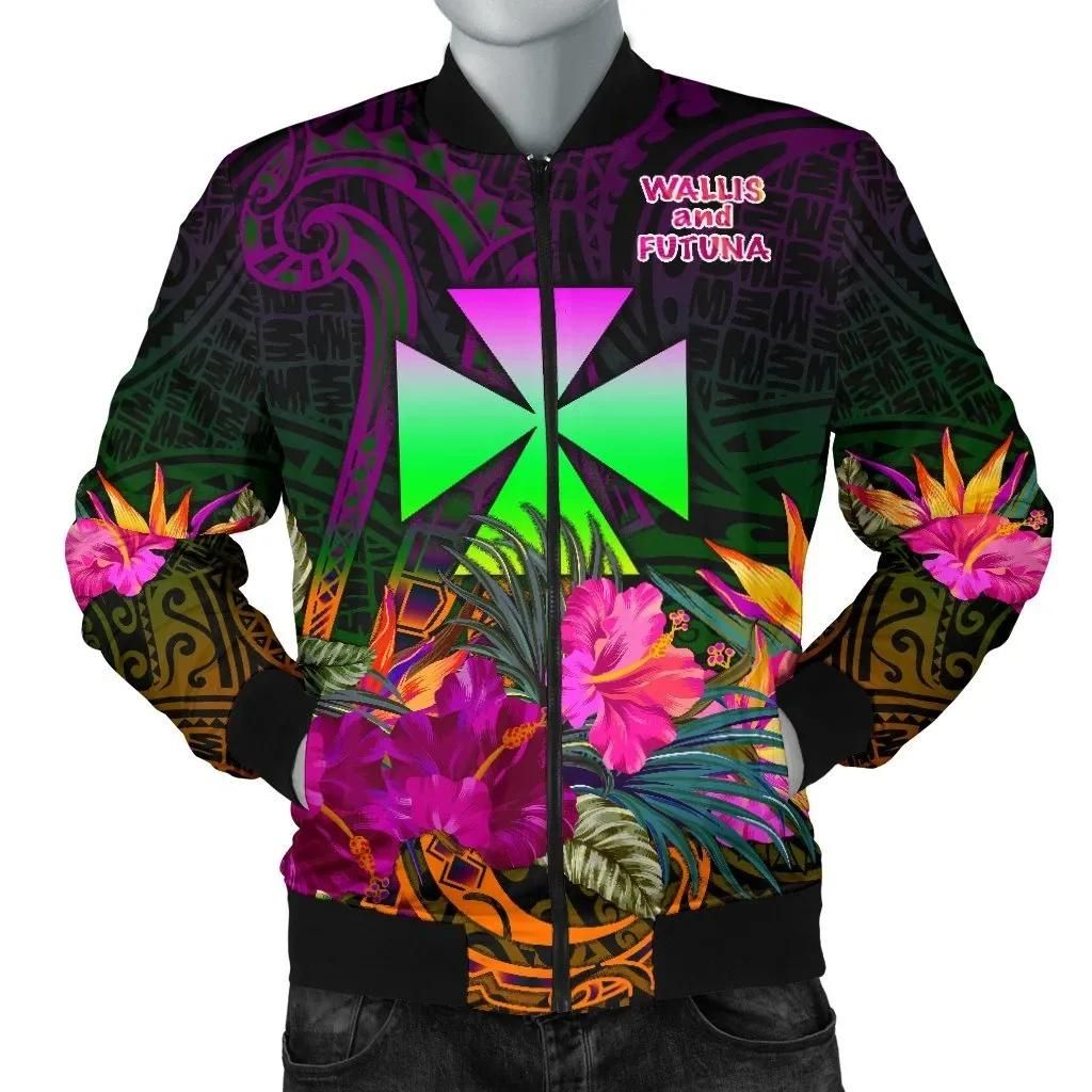 Wallis and Futuna Men's Bomber Jacket - Summer Hibiscus - BN15 Bomber Jacket Wallis and Futuna Men's Bomber Jacket - Summer Hibiscus - BN15 Bomber Jacket
