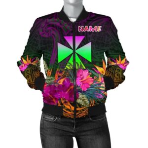 Wallis and Futuna Personalised Women's Bomber Jacket - Summer Hibiscus - BN15 Bomber Jacket