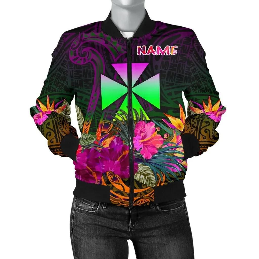 Wallis and Futuna Personalised Women's Bomber Jacket - Summer Hibiscus - BN15 Bomber Jacket Wallis and Futuna Personalised Women's Bomber Jacket - Summer Hibiscus - BN15 Bomber Jacket