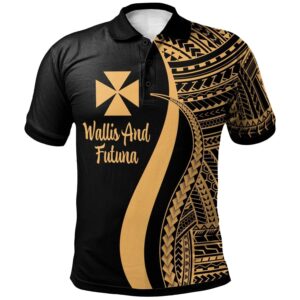 Wallis and Futuna Polo Shirt Gold - Polynesian Tentacle Tribal Pattern - BN11