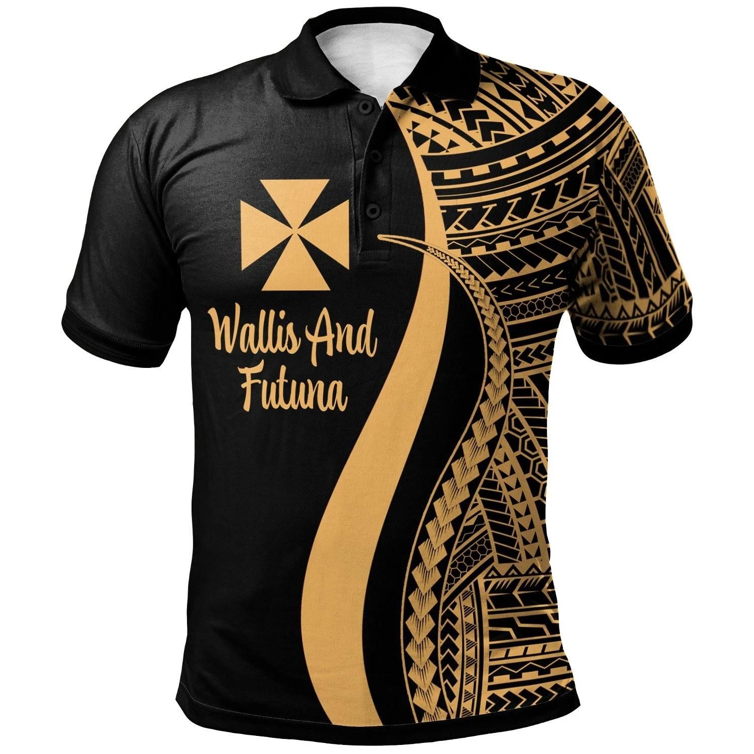 Wallis and Futuna Polo Shirt Gold - Polynesian Tentacle Tribal Pattern - BN11 Wallis and Futuna Polo Shirt Gold - Polynesian Tentacle Tribal Pattern - BN11