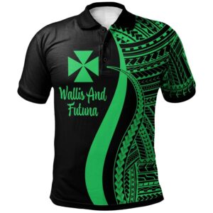 Wallis and Futuna Polo Shirt Green - Polynesian Tentacle Tribal Pattern - BN11
