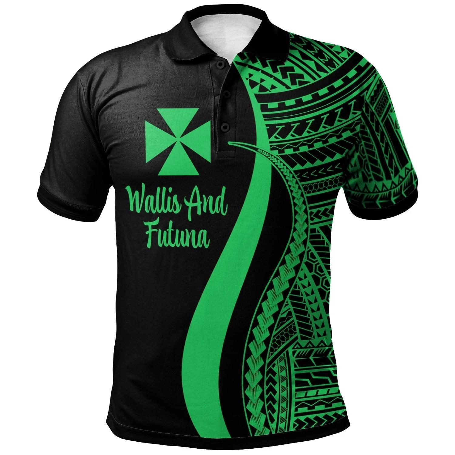 Wallis and Futuna Polo Shirt Green - Polynesian Tentacle Tribal Pattern - BN11 Wallis and Futuna Polo Shirt Green - Polynesian Tentacle Tribal Pattern - BN11