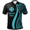 Wallis and Futuna Polo Shirt Turquoise - Polynesian Tentacle Tribal Pattern - BN11