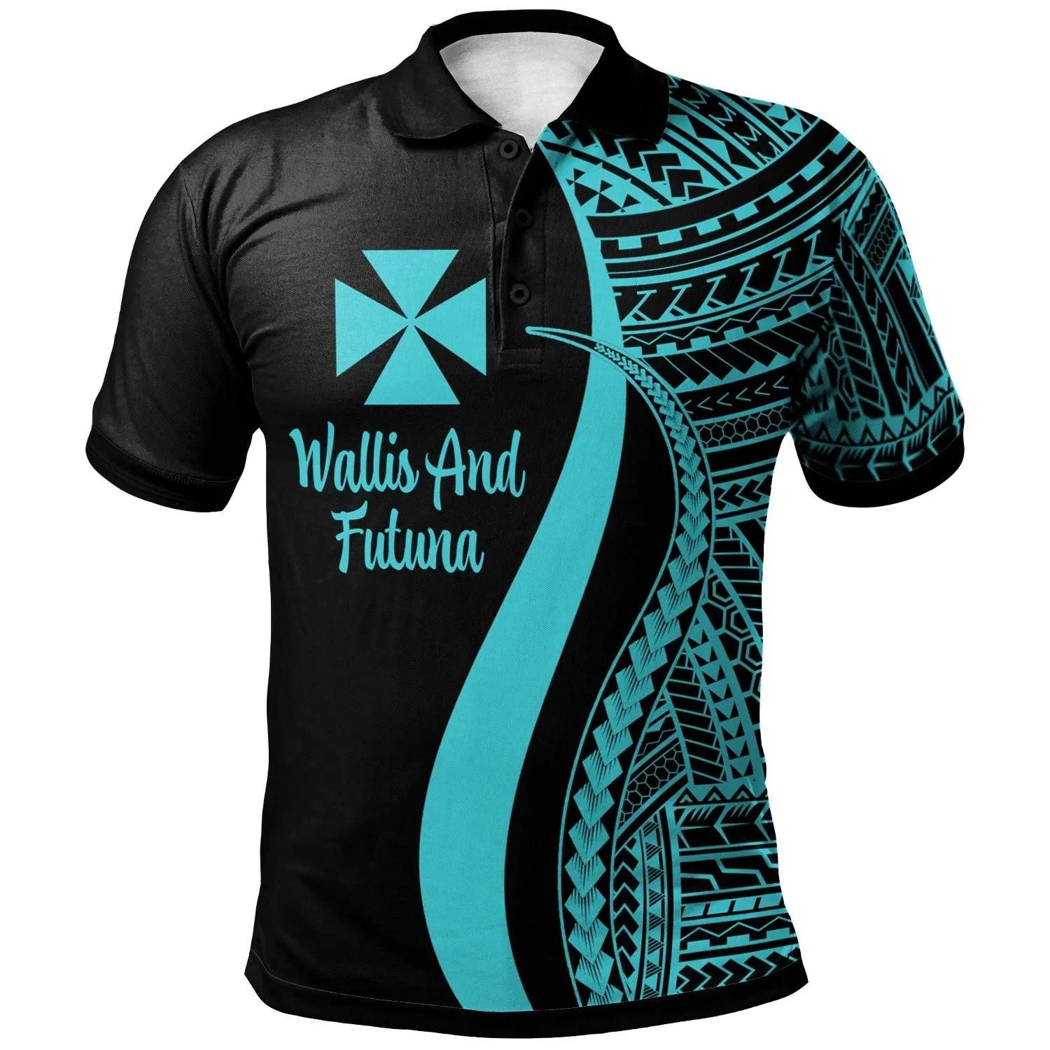 Wallis and Futuna Polo Shirt Turquoise - Polynesian Tentacle Tribal Pattern - BN11 Wallis and Futuna Polo Shirt Turquoise - Polynesian Tentacle Tribal Pattern - BN11