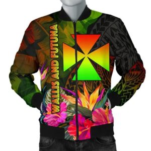 Wallis and Futuna Polynesian Men's Bomber Jacket - Hibiscus and Banana Leaves - BN15 Bomber Jacket