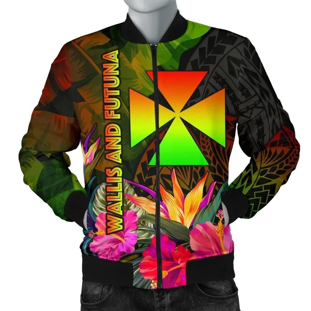 Wallis and Futuna Polynesian Men's Bomber Jacket - Hibiscus and Banana Leaves - BN15 Bomber Jacket Wallis and Futuna Polynesian Men's Bomber Jacket - Hibiscus and Banana Leaves - BN15 Bomber Jacket