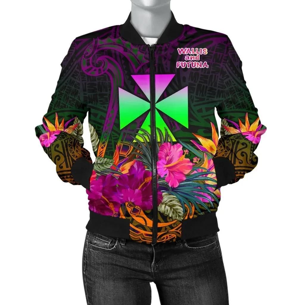 Wallis and Futuna Women's Bomber Jacket - Summer Hibiscus - BN15 Bomber Jacket Wallis and Futuna Women's Bomber Jacket - Summer Hibiscus - BN15 Bomber Jacket