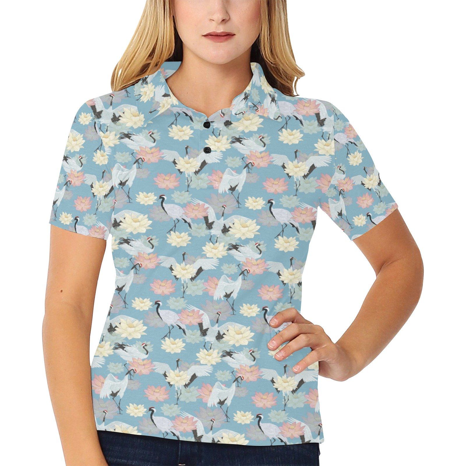 Water Lily Print Design Lks304 Women'S Polo Shirt Water Lily Print Design Lks304 Women'S Polo Shirt