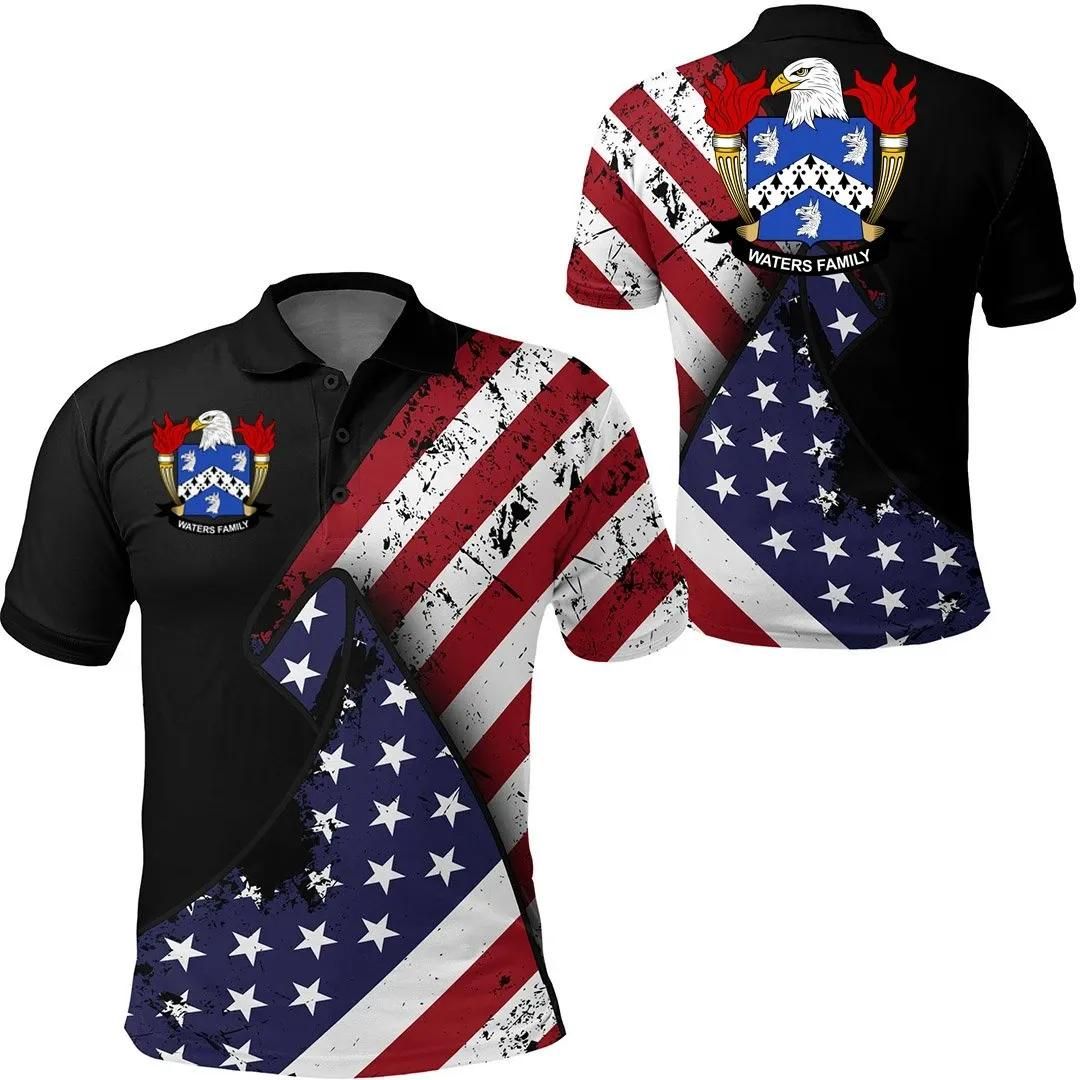 Waters USA Polo Shirt - Special Grunge Flag - American Family Crest A7 Waters USA Polo Shirt - Special Grunge Flag - American Family Crest A7
