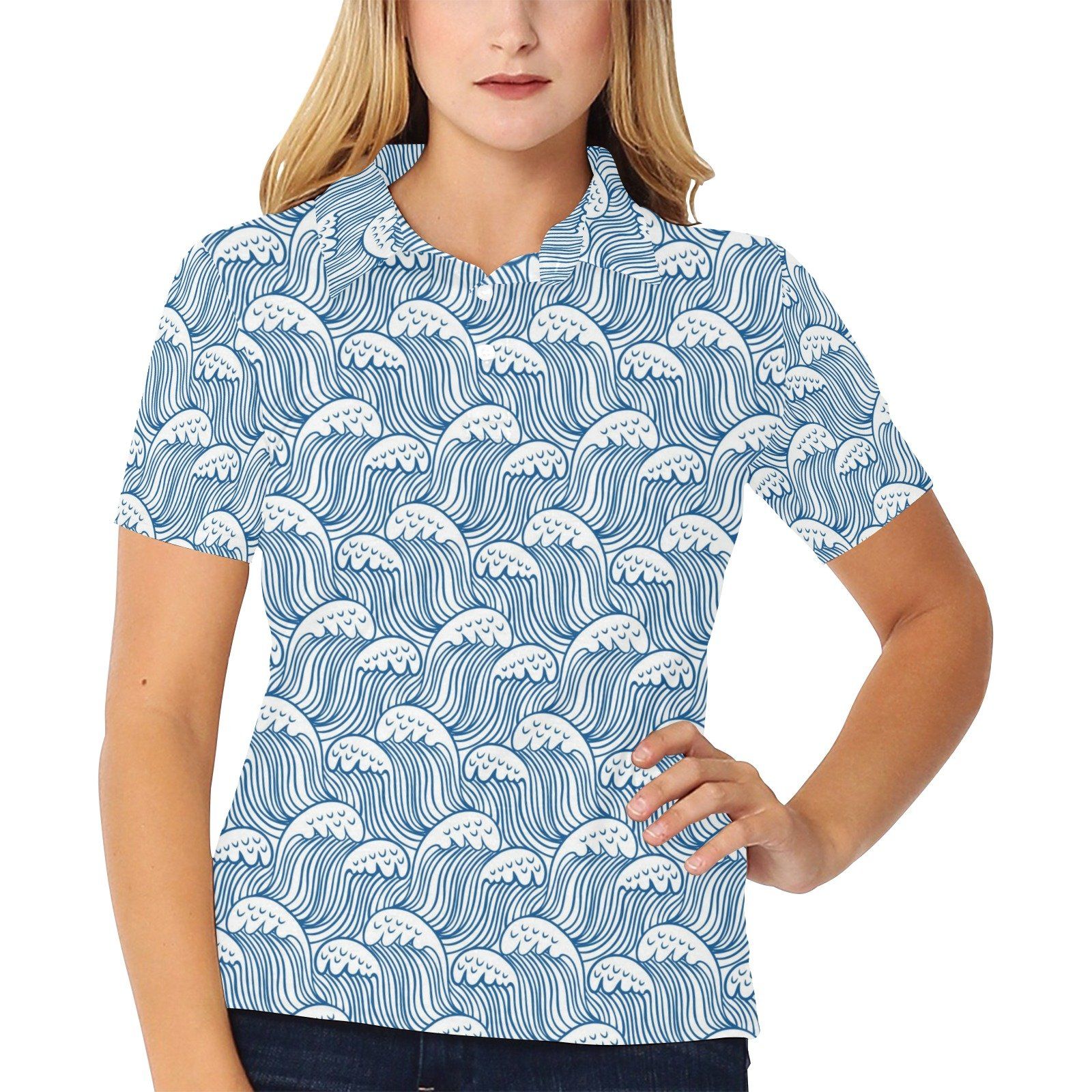 Wave Print Design Lks306 Women'S Polo Shirt Wave Print Design Lks306 Women'S Polo Shirt
