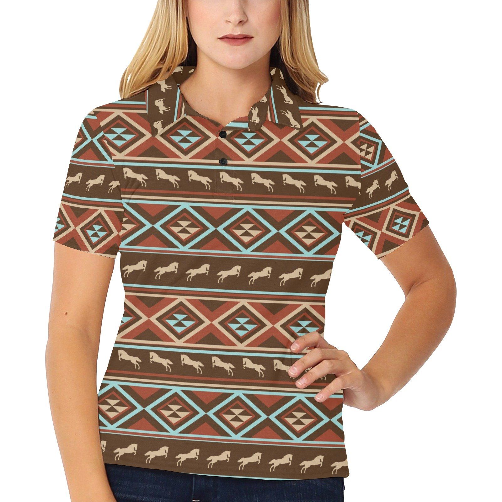 Western Horse Pattern Print Lks301 Women'S Polo Shirt Western Horse Pattern Print Lks301 Women'S Polo Shirt
