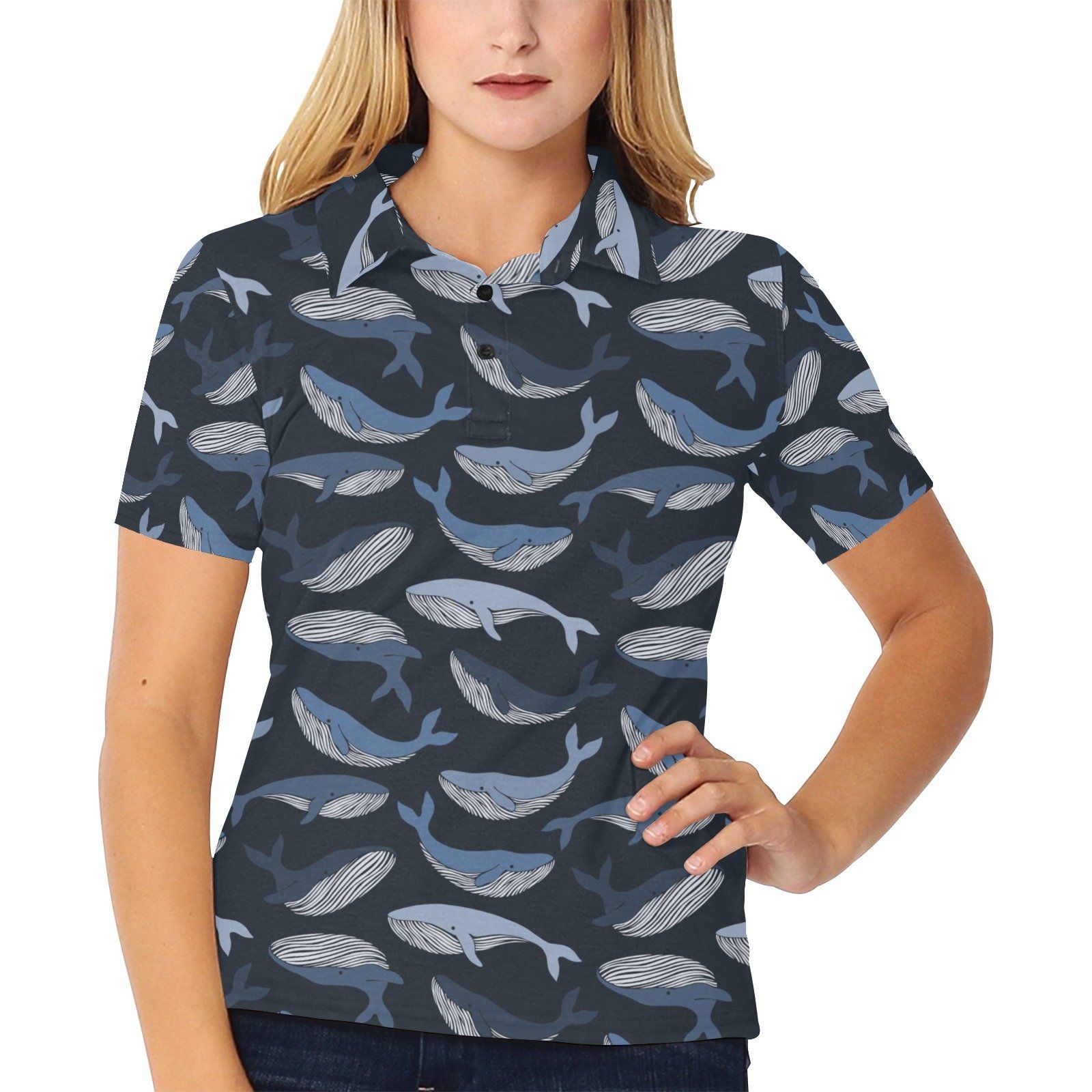 Whale Print Design Lks301 Women'S Polo Shirt Whale Print Design Lks301 Women'S Polo Shirt