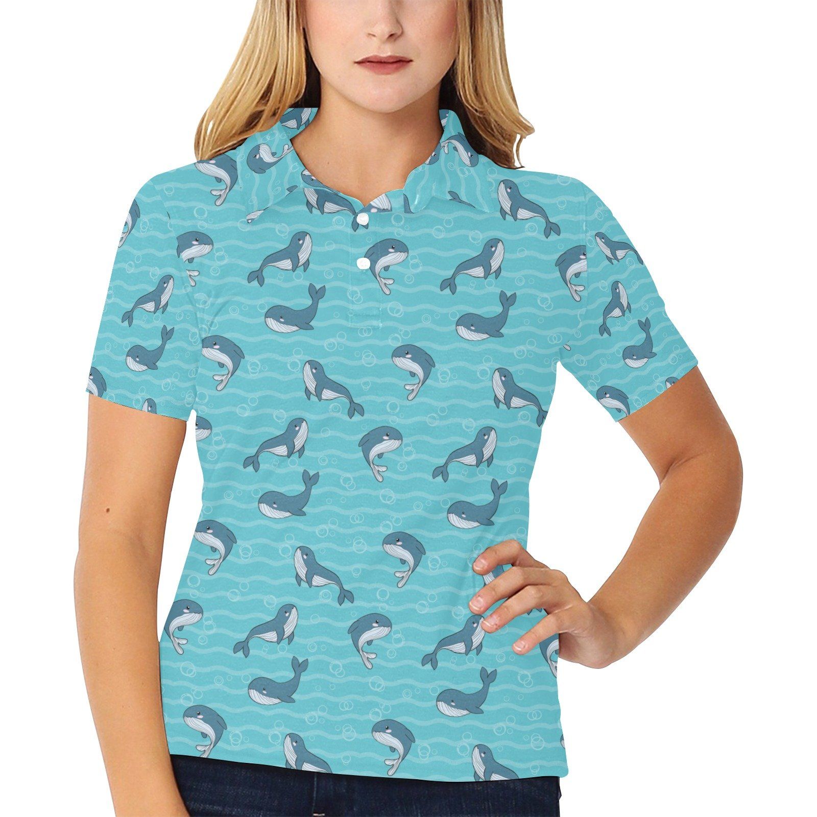 Whale Print Design Lks303 Women'S Polo Shirt Whale Print Design Lks303 Women'S Polo Shirt
