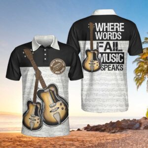 Where Words Fail Music Speaks Electric Guitar Bass Guitarist Polo Shirt #V