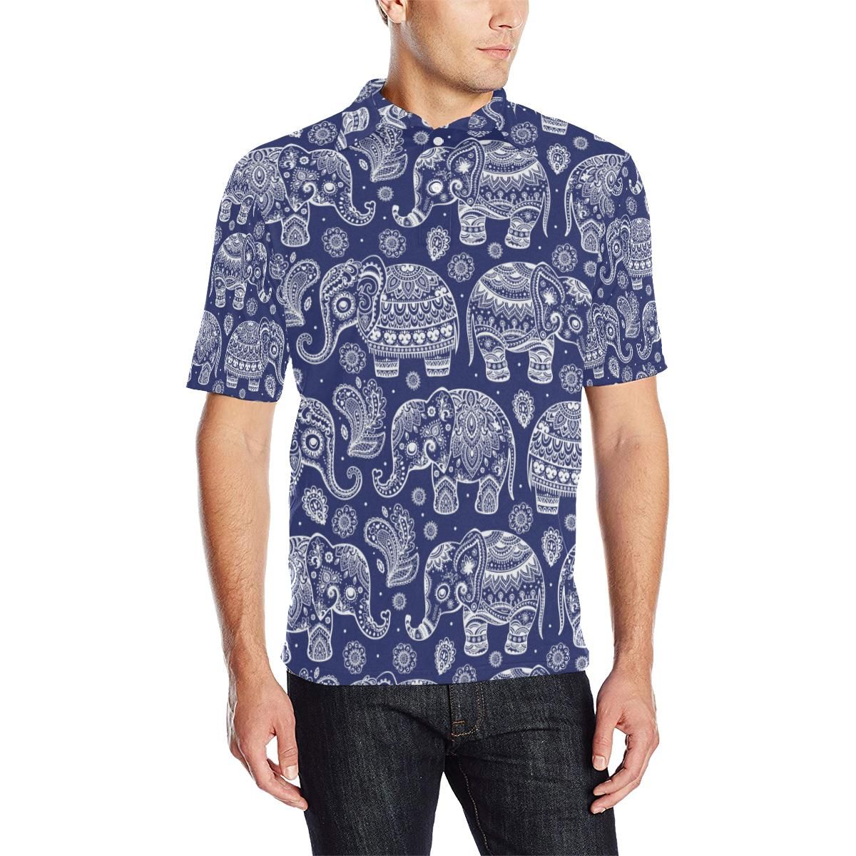 White Elephant Mandala Men Polo Shirt White Elephant Mandala Men Polo Shirt