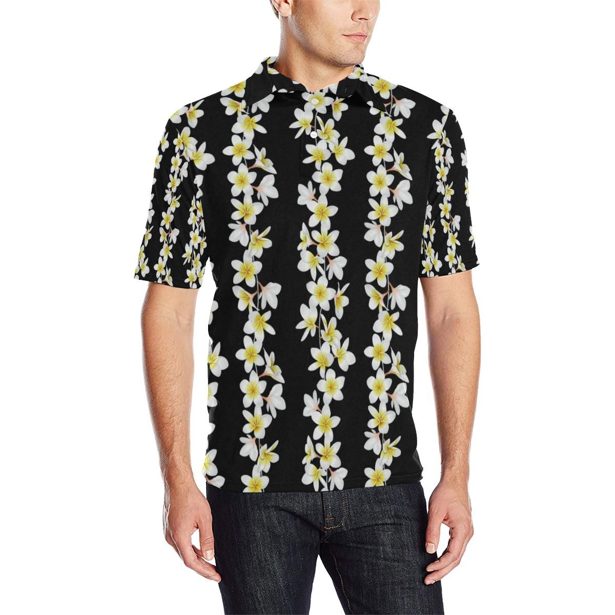 White Plumeria Pattern Print Design Pm08 Men Polo Shirt White Plumeria Pattern Print Design Pm08 Men Polo Shirt