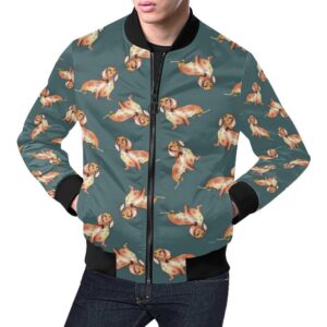 Wiener Dog Dachshund Portrait Pastel Pattern Print Mens Bomber Jacket