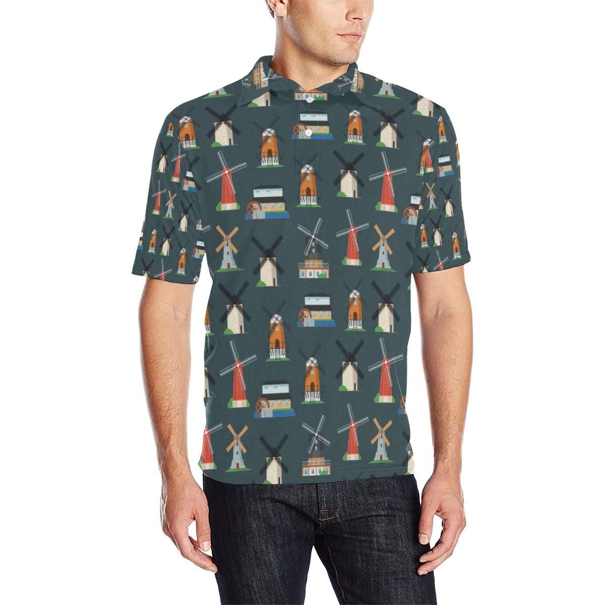 Windmill Pattern Print Design 04 Men Polo Shirt Windmill Pattern Print Design 04 Men Polo Shirt