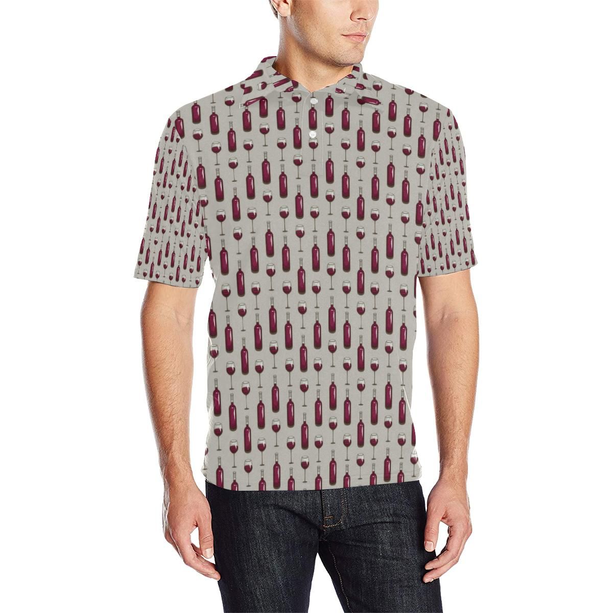 Wine Bottle Pattern Print Men Polo Shirt Wine Bottle Pattern Print Men Polo Shirt