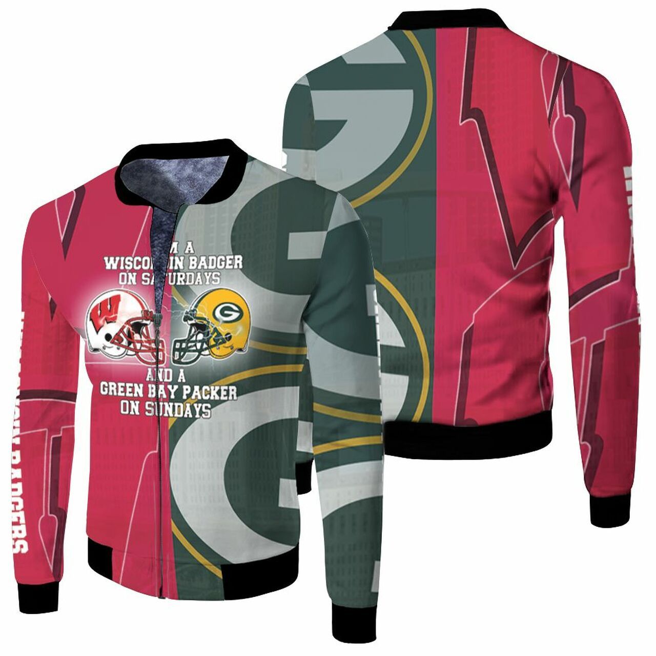 Wisconsin Badger On Saturdays And Green Bay Packer On Sundays 3D T Shirt Hoodie Sweater Jersey Bomber Jacket Model 6483 Bomber Jacket Wisconsin Badger On Saturdays And Green Bay Packer On Sundays 3D T Shirt Hoodie Sweater Jersey Bomber Jacket Model 6483 Bomber Jacket