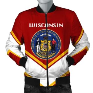 Wisconsin Coat Of Arms Men Bomber Jacket Lucian Style J5W Bomber Jacket
