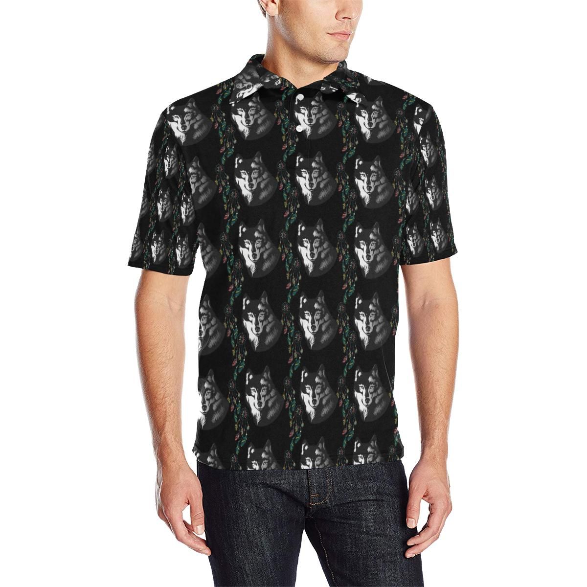 Wolf Black Dream Catcher Design Print Men Polo Shirt Wolf Black Dream Catcher Design Print Men Polo Shirt