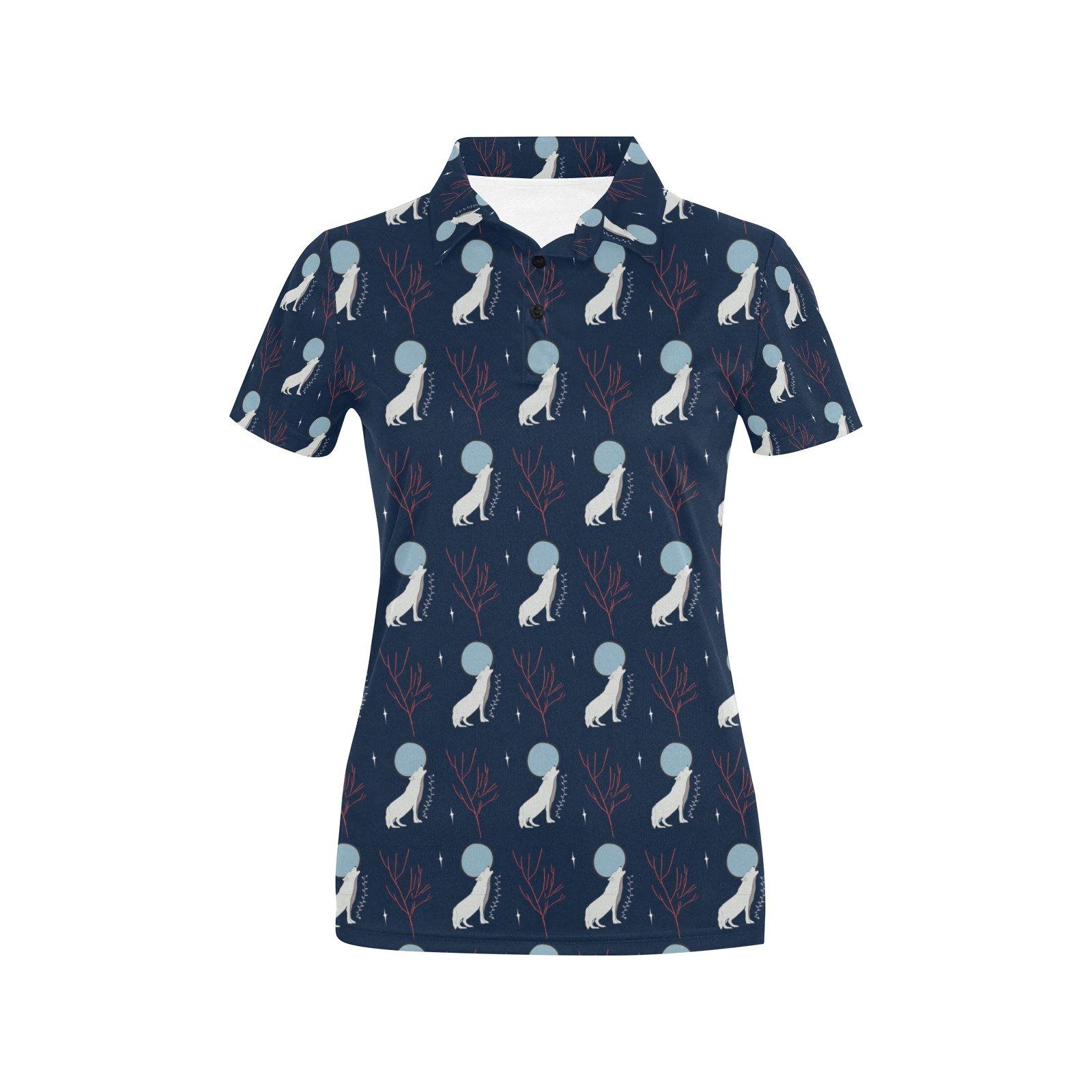 Wolf Moon Print Design Lks304 Women'S Polo Shirt Wolf Moon Print Design Lks304 Women'S Polo Shirt