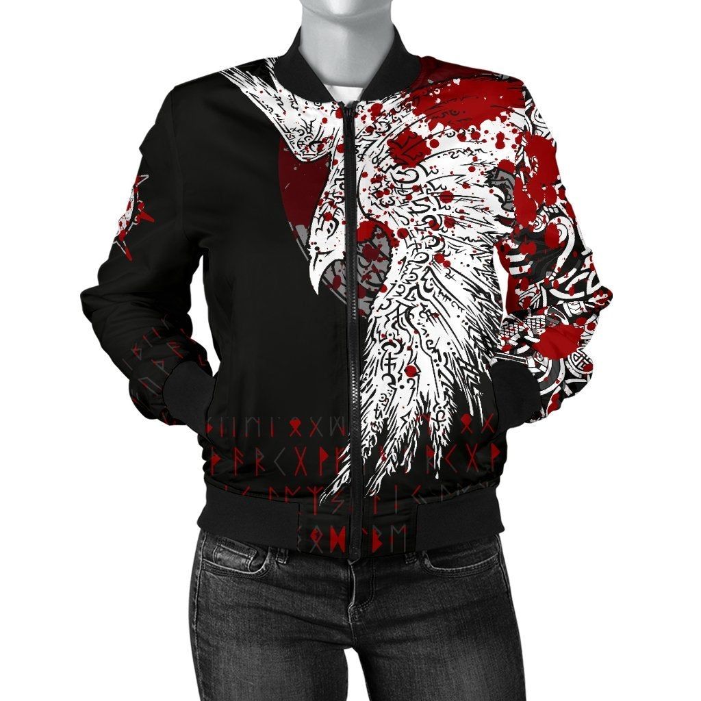 Women's Bomber Jacket - Mystical Raven Tattoo Blood A31 Bomber Jacket Women's Bomber Jacket - Mystical Raven Tattoo Blood A31 Bomber Jacket