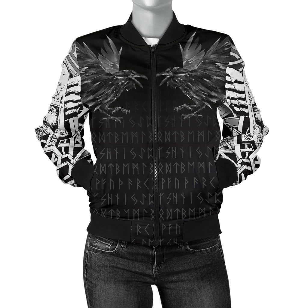 Women's Bomber Jacket - Odin Huginn and Muninn Rune A27 Bomber Jacket Women's Bomber Jacket - Odin Huginn and Muninn Rune A27 Bomber Jacket