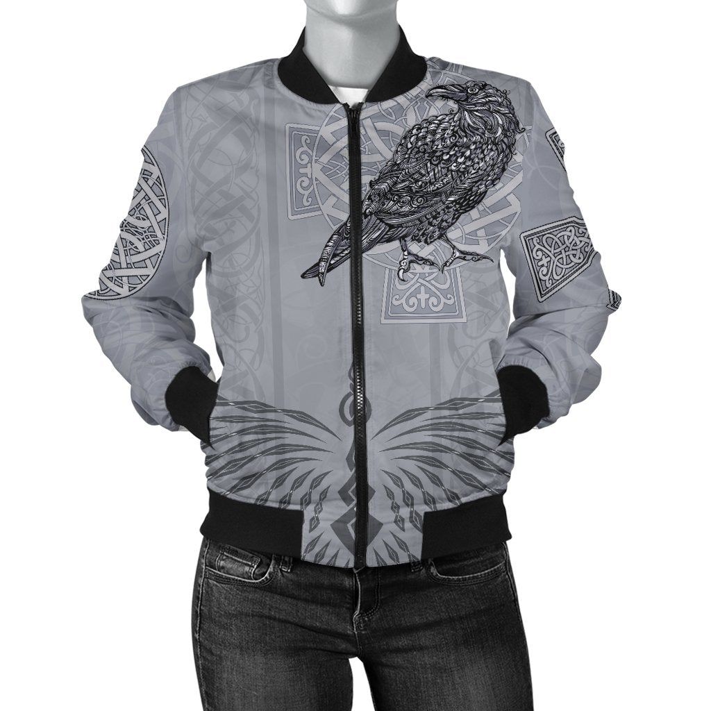 Women's Bomber Jacket - Odin's Celtic Raven - Scandinavian Tattoo A27 Women's Bomber Jacket - Odin's Celtic Raven - Scandinavian Tattoo A27