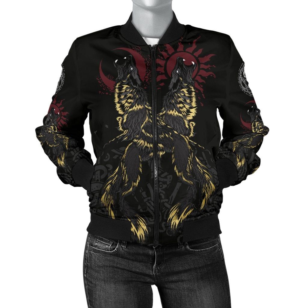 Women's Bomber Jacket The Wolves Skoll and Hati A7 Bomber Jacket Women's Bomber Jacket The Wolves Skoll and Hati A7 Bomber Jacket