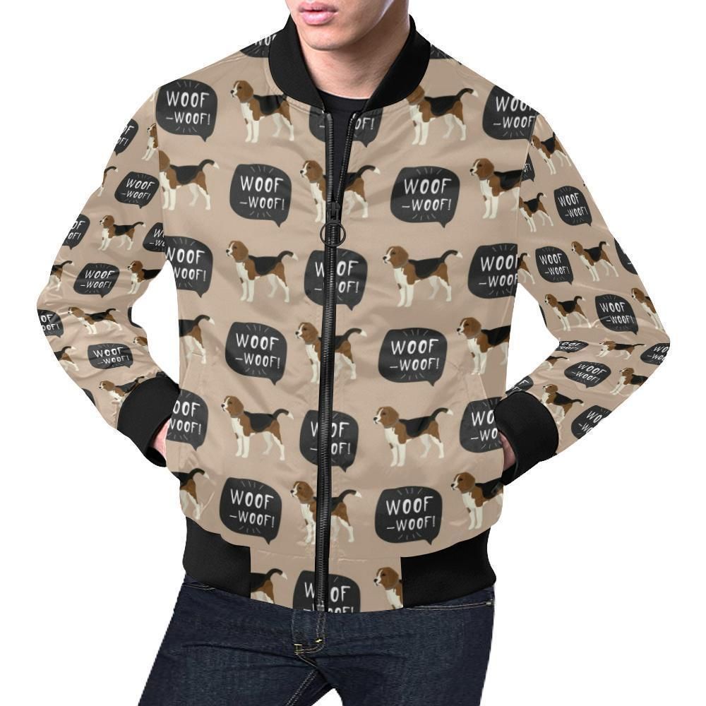 Woof Woof Beagle Pattern Print Mens Bomber Jacket Woof Woof Beagle Pattern Print Mens Bomber Jacket