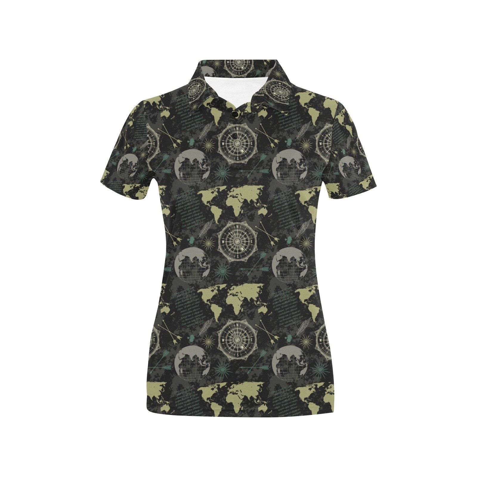 World Map Print Design Lks303 Women'S Polo Shirt World Map Print Design Lks303 Women'S Polo Shirt