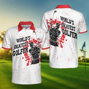 World'S Okayest Golfer Red Pattern Polo Shirt #H