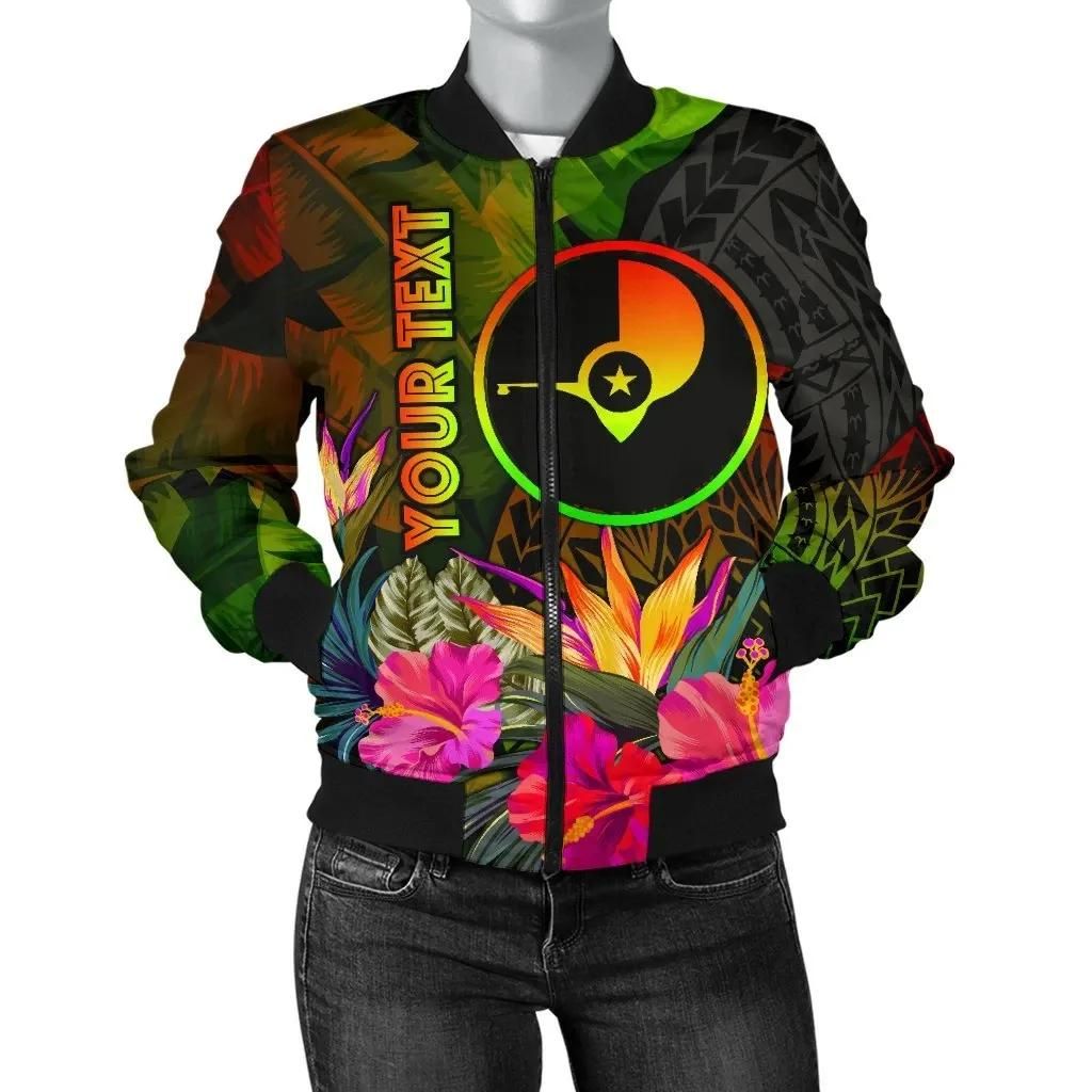 YAP Polynesian Personalised Women's Bomber Jacket - Hibiscus and Banana Leaves - BN15 Bomber Jacket YAP Polynesian Personalised Women's Bomber Jacket - Hibiscus and Banana Leaves - BN15 Bomber Jacket