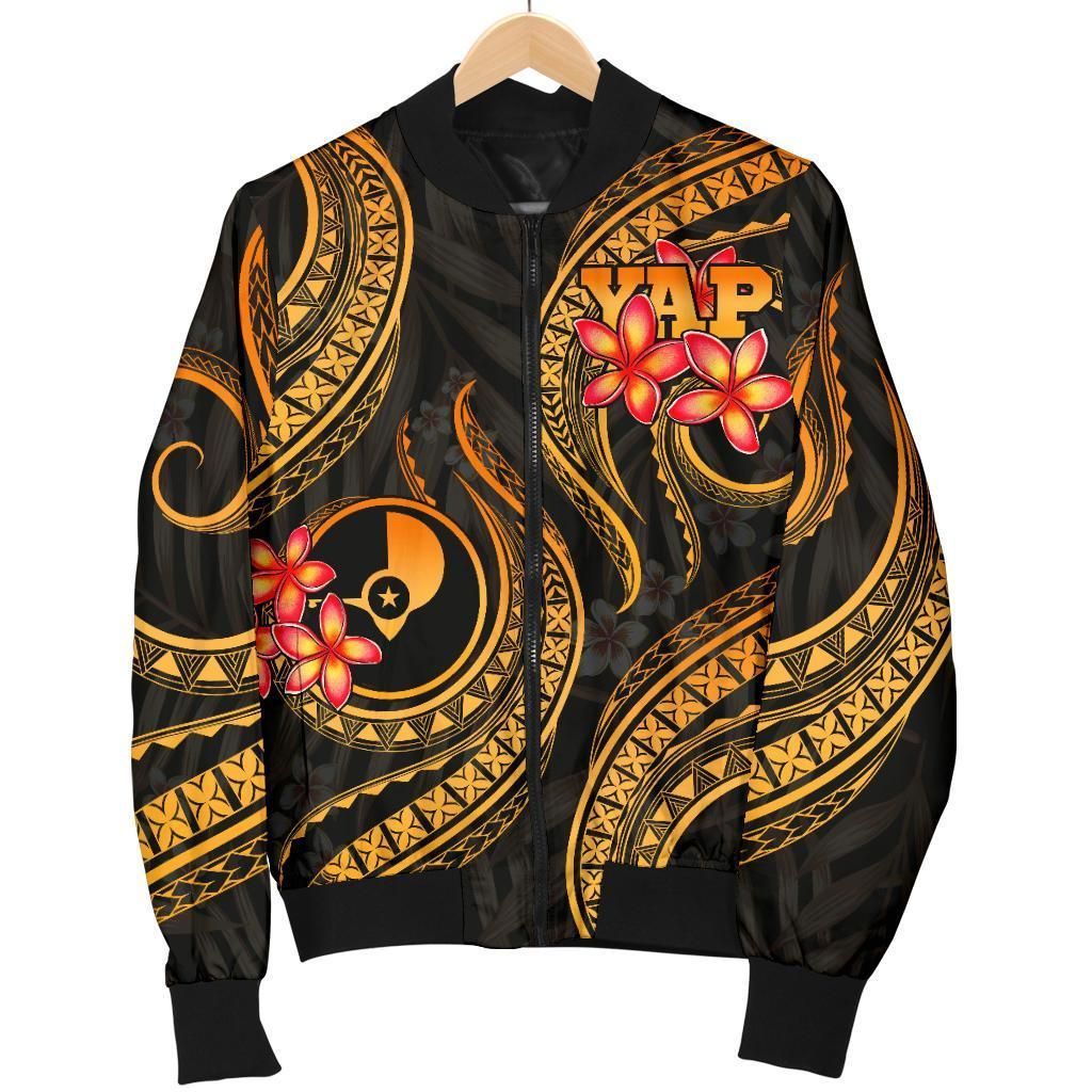 Yap Micronesian Men Bomber Jacket - Gold Plumeria - BN11 Bomber Jacket Yap Micronesian Men Bomber Jacket - Gold Plumeria - BN11 Bomber Jacket