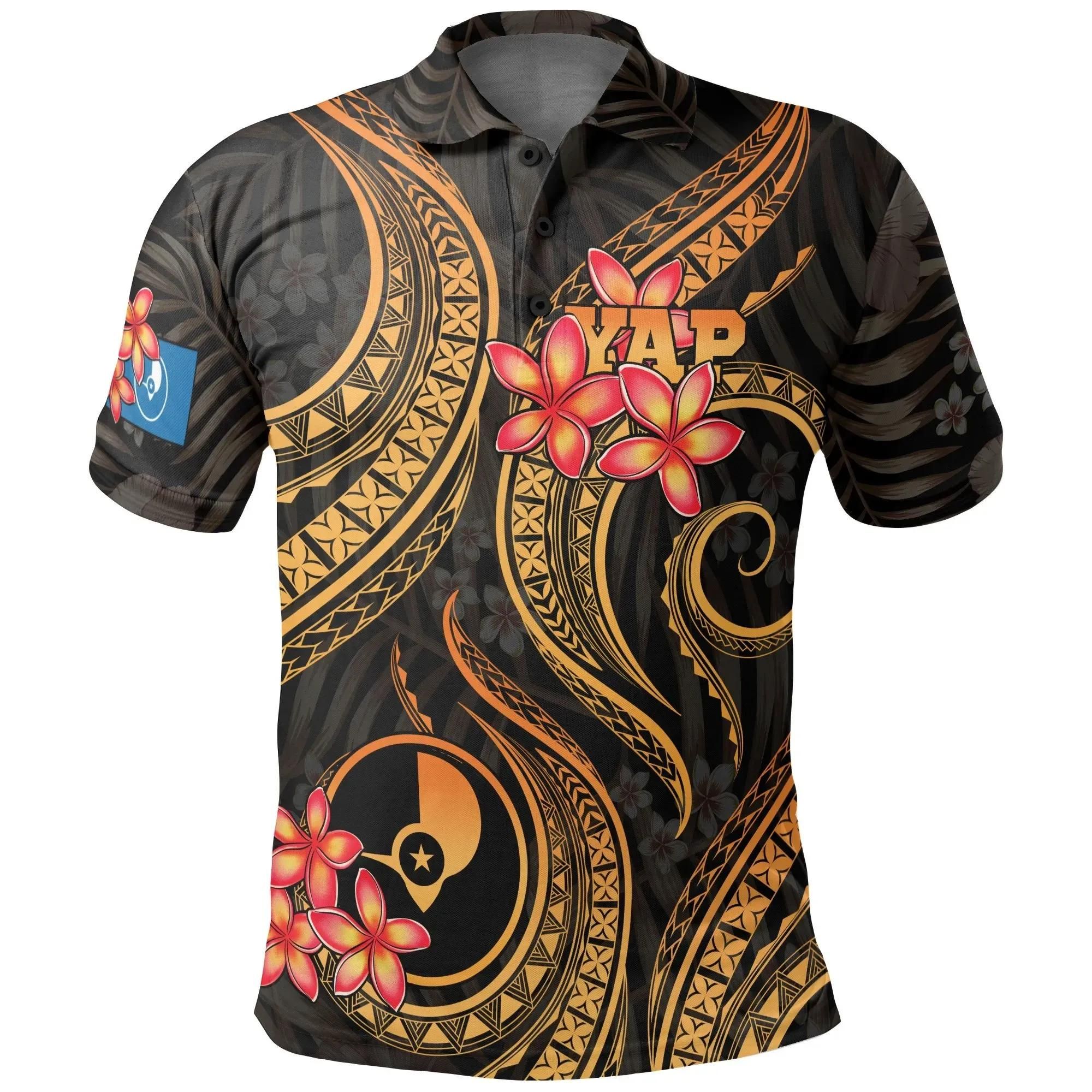 Yap Micronesian Polo Shirt - Gold Plumeria - BN11 Yap Micronesian Polo Shirt - Gold Plumeria - BN11