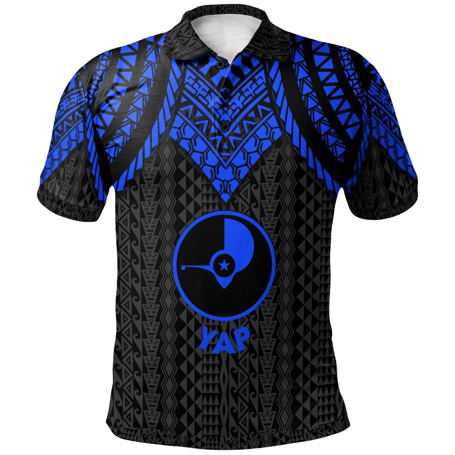 Yap Polo Shirt - Polynesian Armor Style Blue - BN39 Yap Polo Shirt - Polynesian Armor Style Blue - BN39