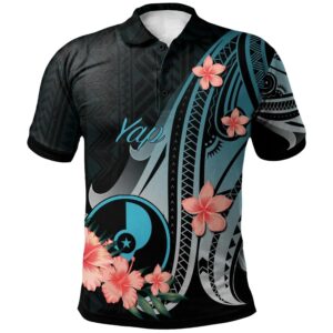 Yap Polo Shirt - Turquoise Polynesian Hibiscus Pattern Style - BN27
