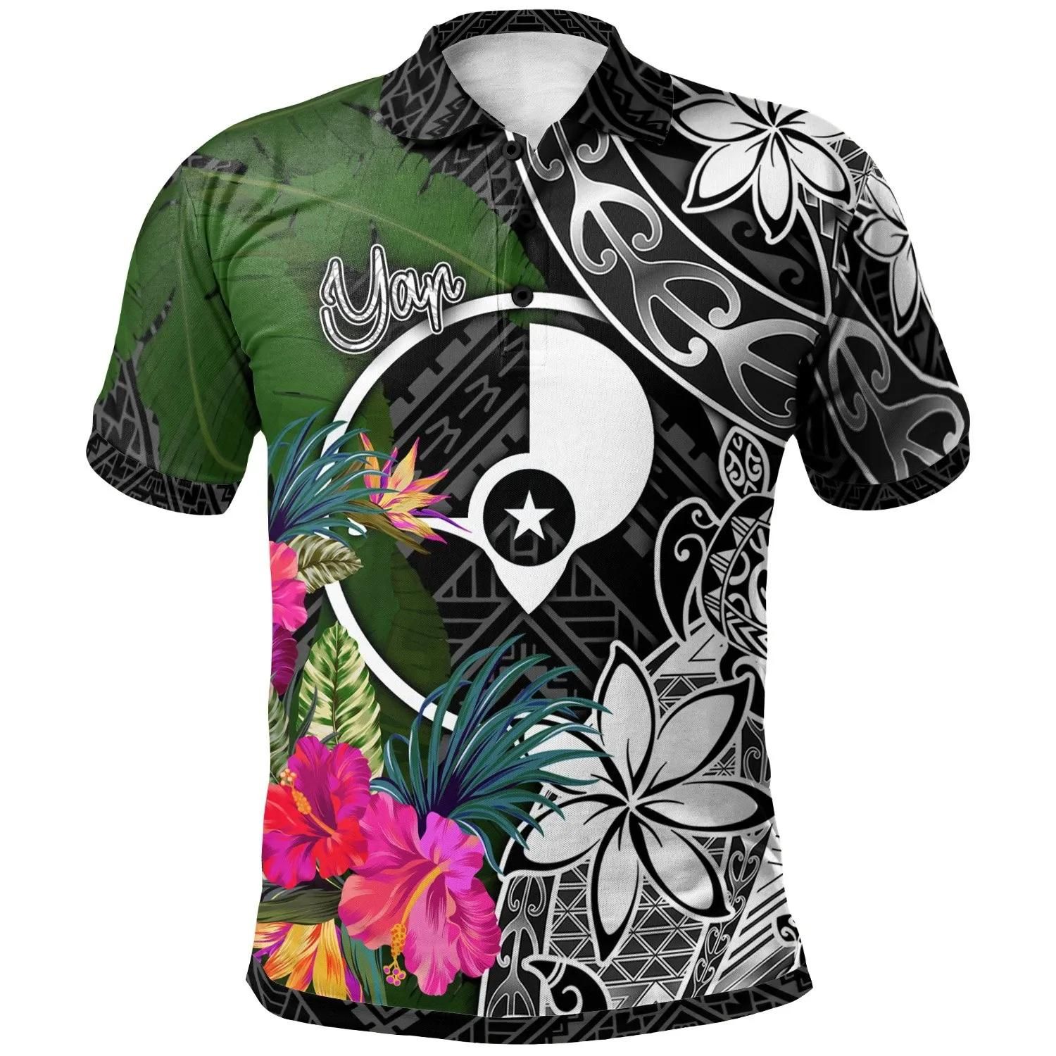 Yap Polo Shirt - Turtle Plumeria Banana Leaf - BN11 Yap Polo Shirt - Turtle Plumeria Banana Leaf - BN11