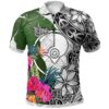 Yap Polo Shirt White - Turtle Plumeria Banana Leaf - BN11