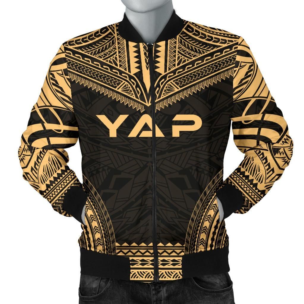 Yap Polynesian Chief Men's Bomber Jacket - Gold Version - Bn10 Bomber Jacket Yap Polynesian Chief Men's Bomber Jacket - Gold Version - Bn10 Bomber Jacket