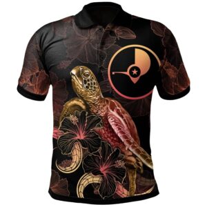 Yap Polynesian Polo Shirt - Turtle With Blooming Hibiscus Gold - BN22