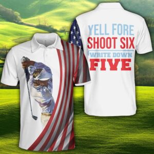 Yell Fore Shoot Six Write Down Five Golf Player Polo Shirt