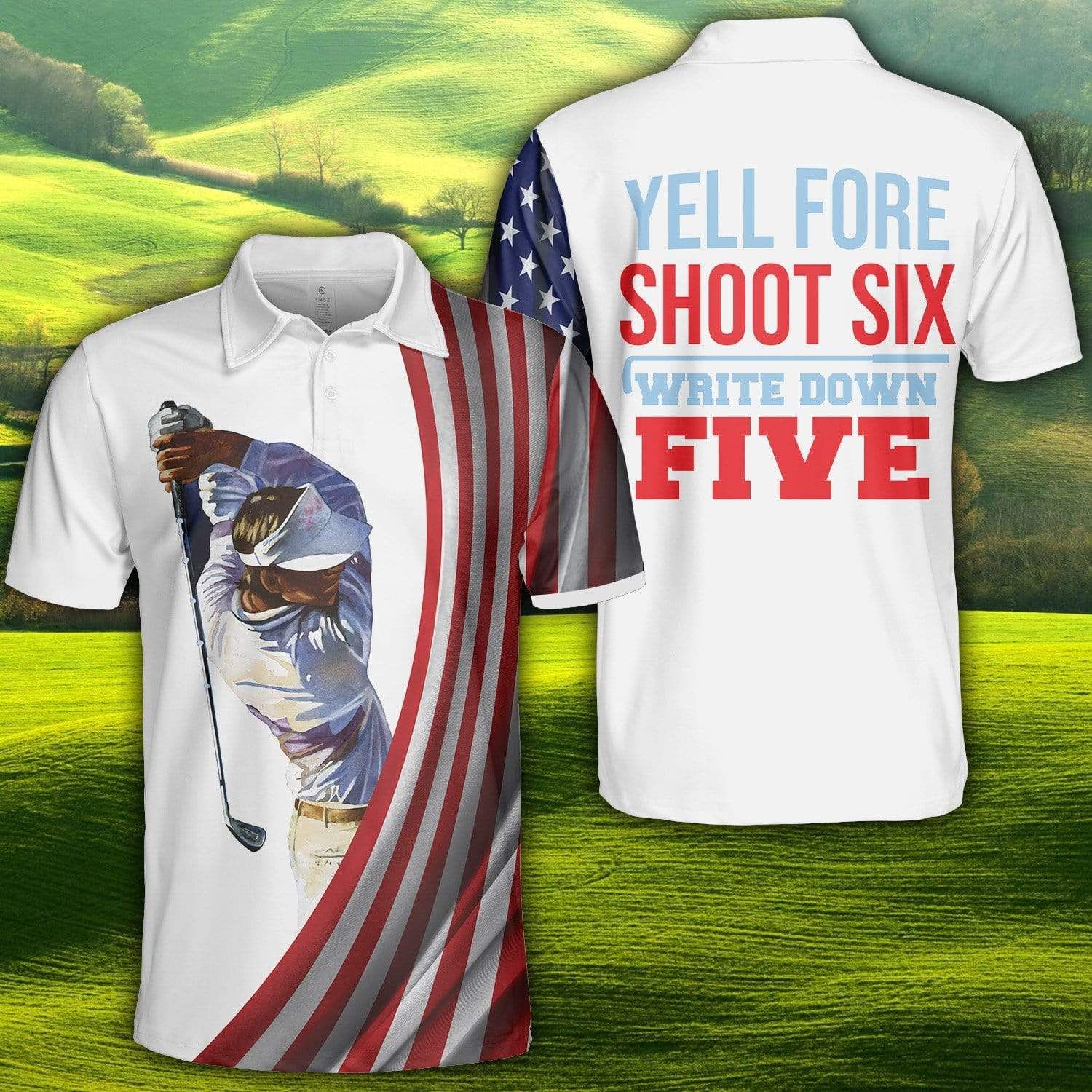 Yell Fore Shoot Six Write Down Five Golf Player Polo Shirt Yell Fore Shoot Six Write Down Five Golf Player Polo Shirt