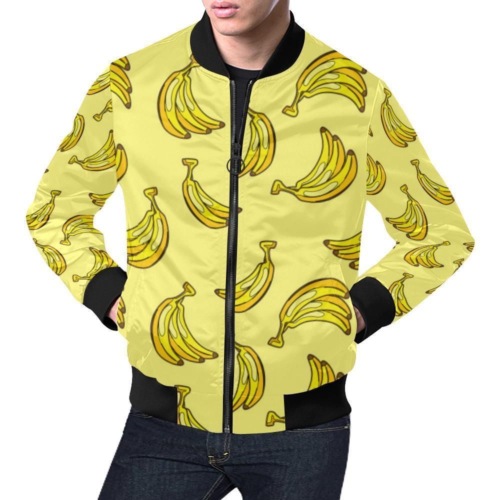 Yellow Banana Pattern Print Mens Bomber Jacket Yellow Banana Pattern Print Mens Bomber Jacket