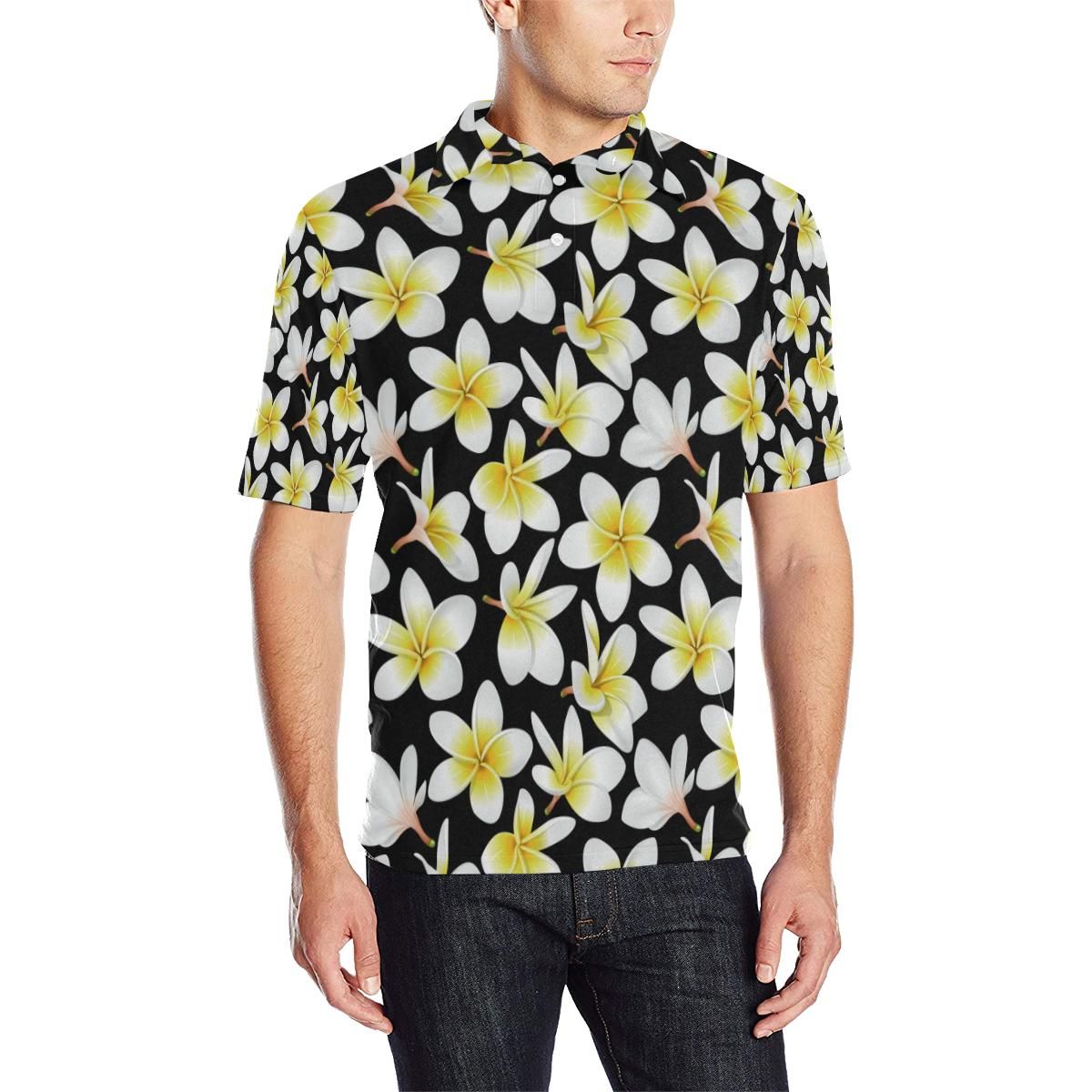 Yellow Plumeria Hawaiian Flowers Men Polo Shirt Yellow Plumeria Hawaiian Flowers Men Polo Shirt